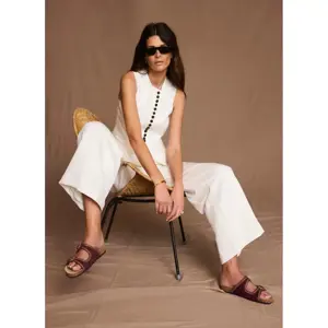 Mint Velvet Cream Linen Blend Pleated Wide Leg Trousers